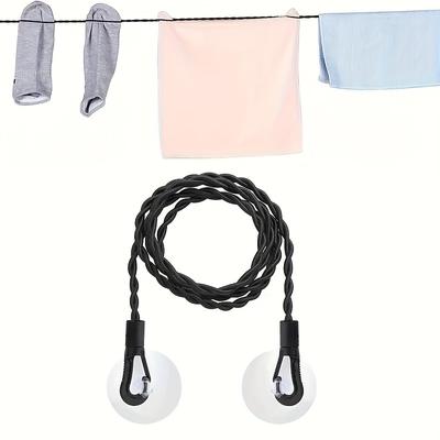 TEMU 1pc Portable Clothesline With Hooks And Suction Cups, Stretchable Travel Laundry Line For Camping Outdoor And Indoor Use