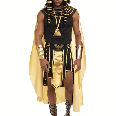 TEMU Men Egyptian Costume Set, 7 Pcs Tank Tops Skirt Arm Sleeves Headwear Necklace Halloween Cosplay Outfits