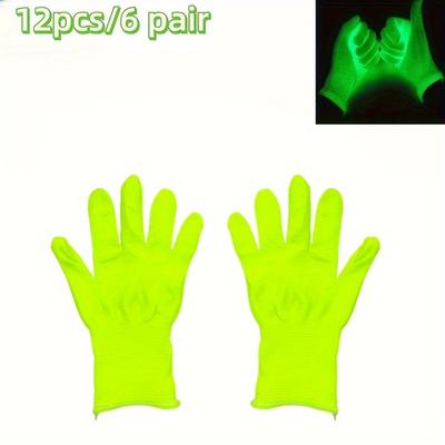 TEMU 12-pack Neon Glow Gloves, Reusable Fabric, For Stage Atmosphere, Street Dance Performances, Novelty Gifts, Party Decor - In Dark & Purple Light, Unisex Adult Party Accessories