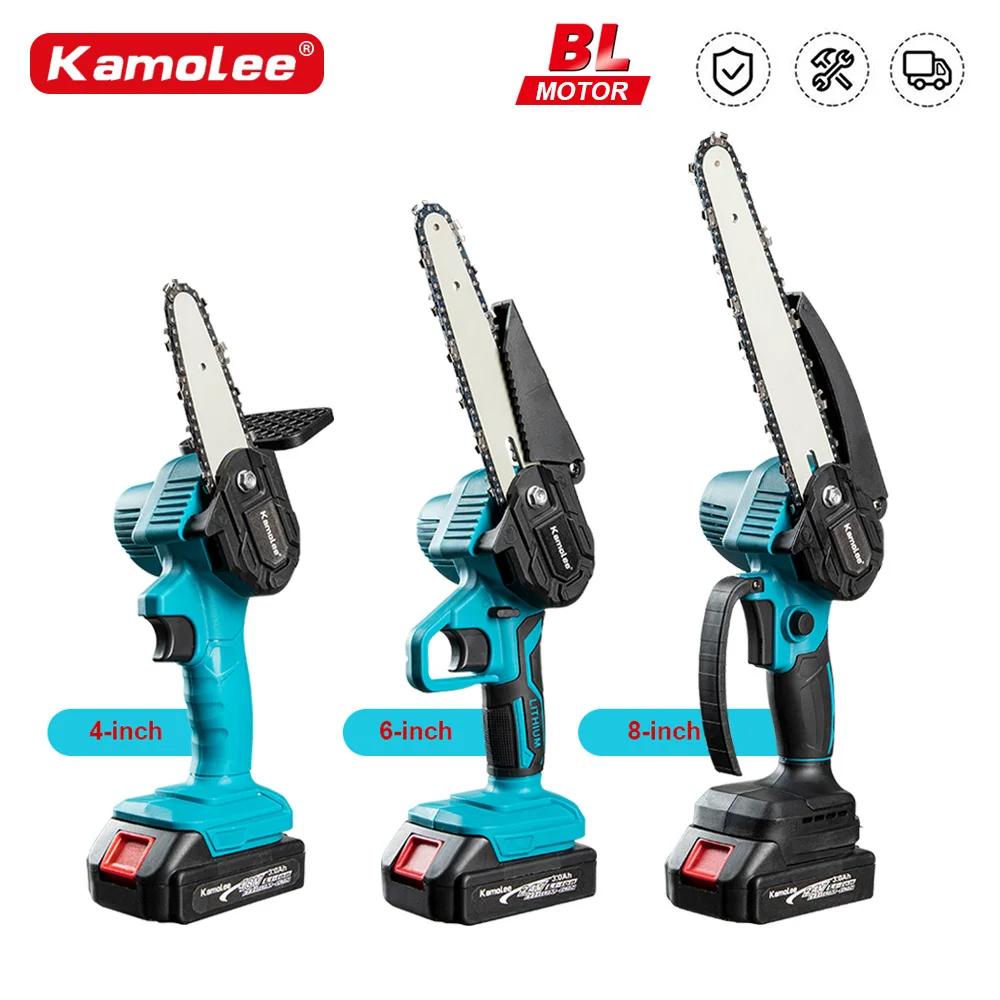 Kamolee Bürstenlose elektrische Kettensäge, 24 V, 4/6/8 Zoll, Mini-Kettensäge, Holzschneider, Beschneiden, Garten-Elektrowerkzeug, anwendbar auf 18 V 21 V Batterie Image