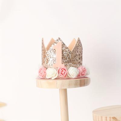 TEMU [1pc Handmade Felt Birthday Crown] Handmade Felt Birthday Crown With Glitter And , Pink Sequin Detail, Adjustable, No Feathers, Electricity-free, For Birthday Party Decoration,