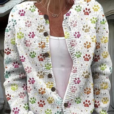 TEMU Paw Print Cardigan With 3d Printing For A Style