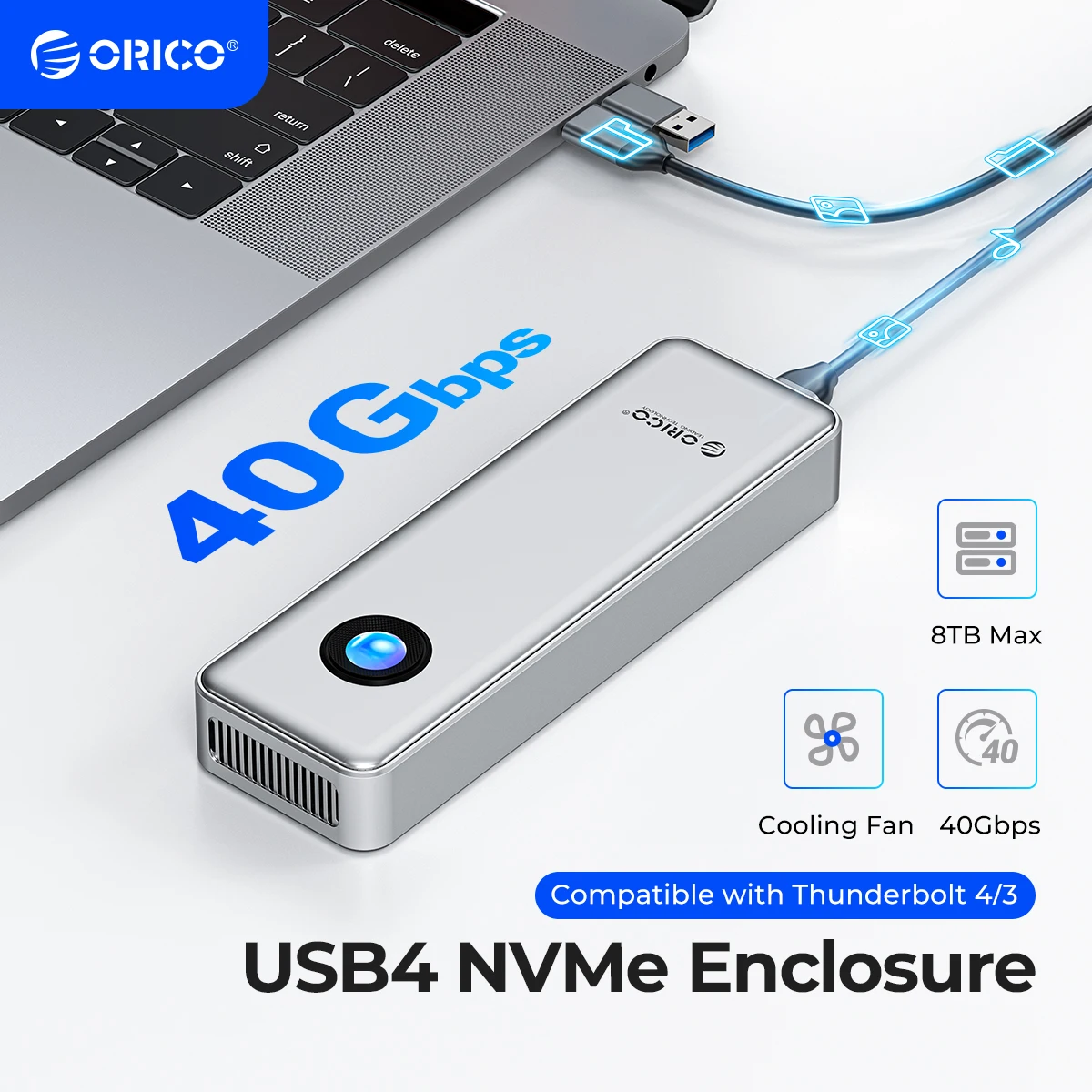 ORICO OUM2 RGB 40 Gbit/s USB4 M.2 SSD-Gehäuse 8 TB mit Lüfter PCIe4.0 NVME-Gehäuse Aluminium kompatibel Thunderbolt 3/4 Image