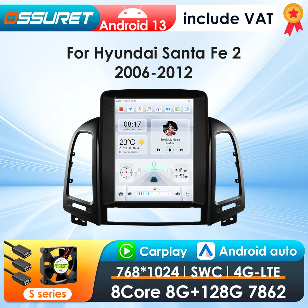 9,7 Zoll 2din Android 13 Autoradio für Hyundai Santa Fe II cm 2006-2012 Multimedia Stereo Vertical Screen Carplay Panorama kamera Image