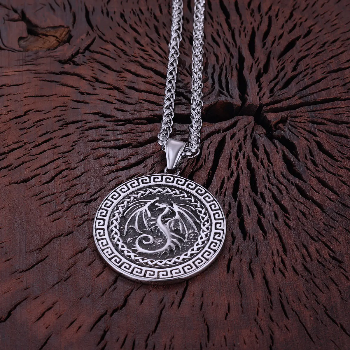 Skandinavische Wikinger-Drachen-Halskette, antikes nordisches Tier-Totem, keltischer Knoten, Rune-Amulett, Schmuck, Edelstahl-Anhänger, Geschenk Image