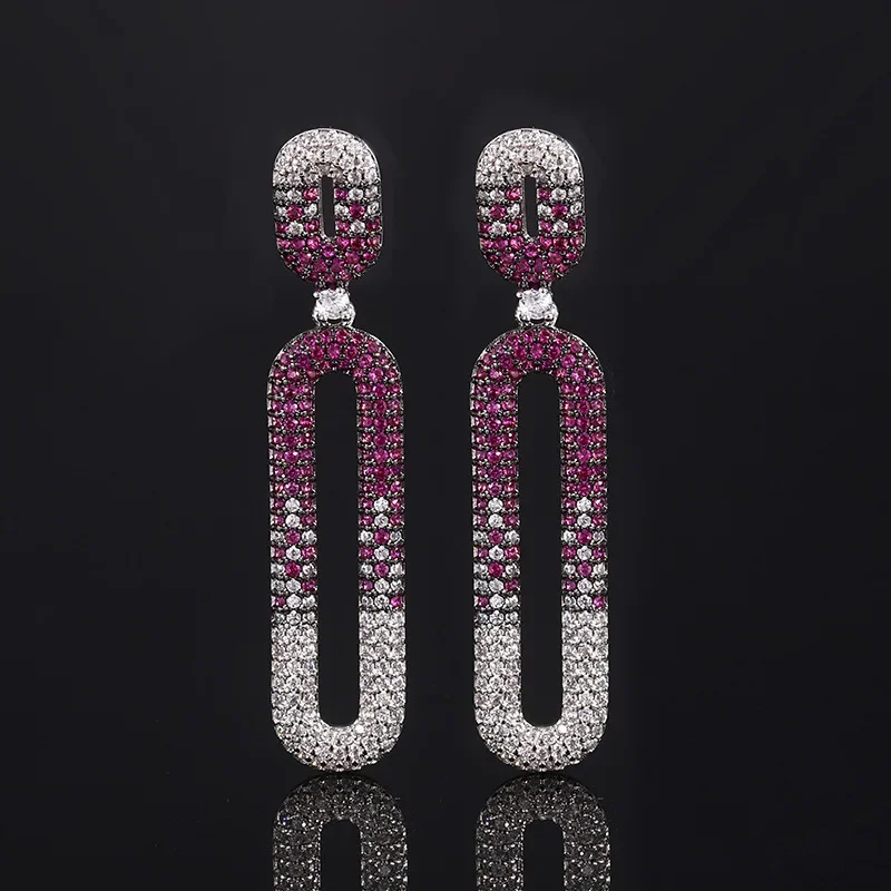 Elegante lange Tropfenohrringe mit rosa blauem Zirkonia für Damen, Charms-Schmuck, Vintage-inspirierte, prächtige Accessoires