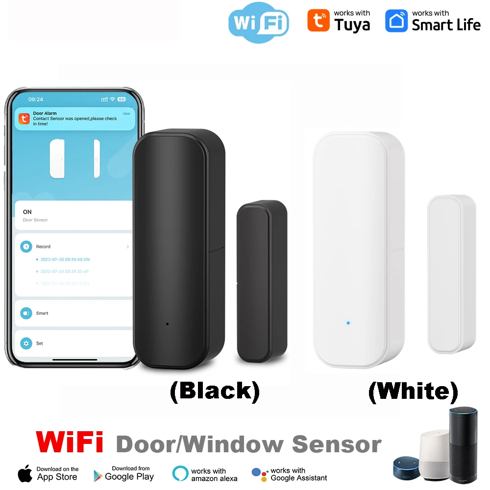 Tuya WiFi Tür Sensor Smart Home Drahtlose Tür Öffnen Schließen Detektoren APP Remote Alarm mit Schwarz oder Weiß Farbe Image