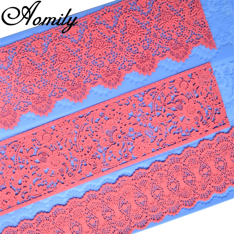 Aomily 3-in-1-Blumen-Spitzenform, Kuchen-Bordüre, Dekorationswerkzeug, Fondant, Kuchen, 3D-Form, lebensmittelechtes Silikon, Mattenform, Backen, Blumenform Image