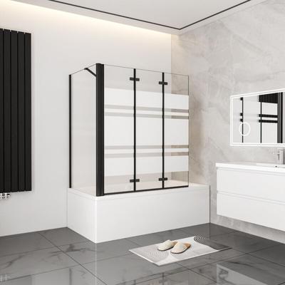 Aica 130cm Schwarz Faltwand 3 teilig Badewanneaufsatz mit 75cm Seitewand 6mm Nano esg Image