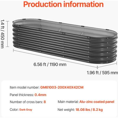 Mophorn - Hochbeet aus Metall, 2,0 x 6,0 x 4,3 m, verzinkter Pflanzkübel für den Außenbereich mit Image