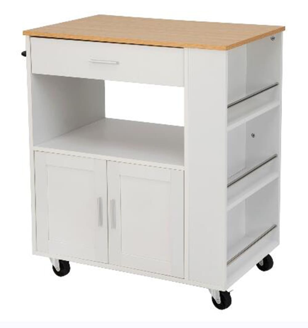 Chariot de cuisine blanc en bois avec roulettes 82 x 50 x 92 cm