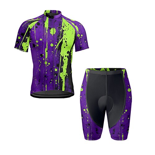 Herren Radtrikot mit Shorts Kurzarm Mountainbike MTB Straßenradsport Sommer Frühling Herbst Schwarz Weiß Blau Graffiti Fahhrad Frontreißverschluss Schweißableitend Bequem Atmungsaktiv Spandex Sport Image