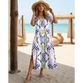 Damen Maxi Kleid Schwarzes Kleid Lange Ärmel Boho Kleid Elegant Vintage Schmetterlingsärmel Urlaub Strand Reguläre Passform Floral Grafik Vintage Kurzarm Rundhalsausschnitt Blau Lila Orange Sommer