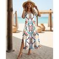 Damen Maxi Kleid Schwarzes Kleid Lange Ärmel Boho Kleid Elegant Vintage Schmetterlingsärmel Urlaub Strand Reguläre Passform Floral Grafik Vintage Kurzarm Rundhalsausschnitt Blau Lila Orange Sommer