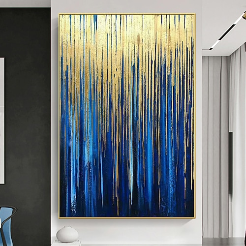 Mintura handgefertigte abstrakte goldene Ölgemälde auf Leinwand, Wandkunst, Dekoration, modernes Bild für die Inneneinrichtung, gerolltes, rahmenloses, ungedehntes Gemälde Image