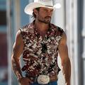 Herren Tarnung Hemd Westernhemd Cowboy-Shirt Ärmellos Westernstil Outdoor Arbeit Lässig Sommer Frühling Umlegekragen Hemden mit Kragen Burgunderrot Blau Braun Grün