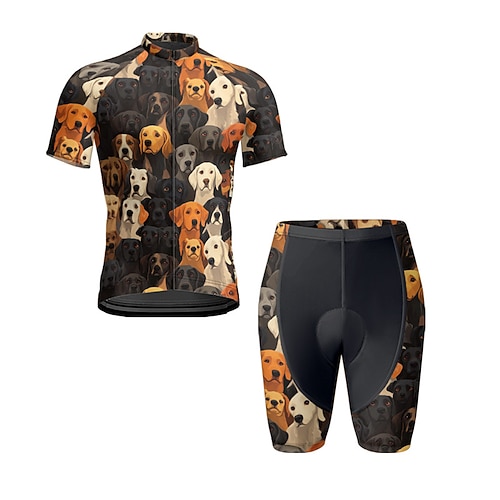 Herren Radtrikot mit Shorts Kurzarm Mountainbike MTB Straßenradsport Sommer Frühling Herbst Schwarz Gelb Dunkelgrau Hund Fahhrad Frontreißverschluss Schweißableitend Bequem Atmungsaktiv Spandex Sport Image