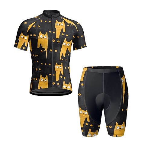 Herren Radtrikot mit Shorts Kurzarm Mountainbike MTB Straßenradsport Sommer Frühling Herbst Blau Schwarz Marinenblau Katze Fahhrad Frontreißverschluss Schweißableitend Bequem Atmungsaktiv Spandex Image