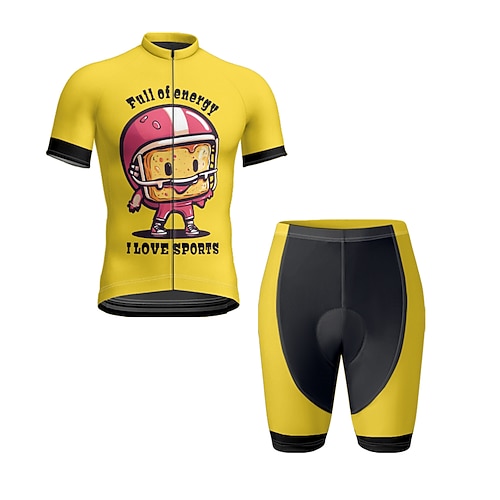 Herren Radtrikot mit Shorts Kurzarm Mountainbike MTB Straßenradsport Sommer Frühling Herbst Weiß Gelb Sahne Cartoon Fahhrad Frontreißverschluss Schweißableitend Bequem Atmungsaktiv Spandex Sport Image
