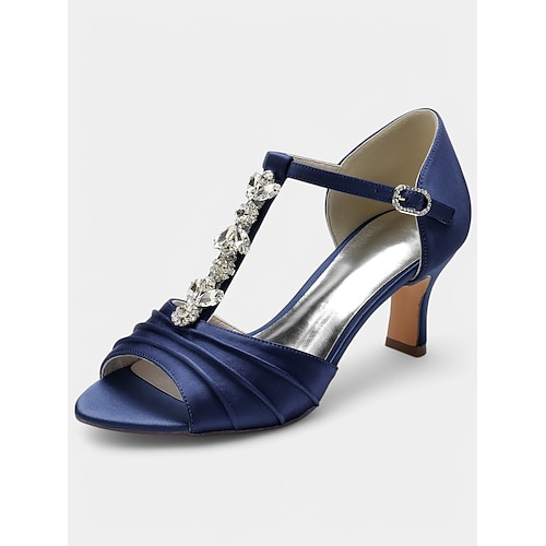 weiße Satin-Pumps mit offener Spitze und Kristallverzierung – elegante Hochzeitsschuhe für Bräute Image