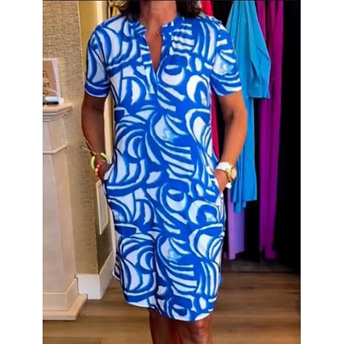 Damen Minikleid Etuikleid Sommerkleid Brautkleider schlicht Urlaub Täglich Regular Fit Graphic Kurzarm V Ausschnitt Rote Blau Grün Sommer Image