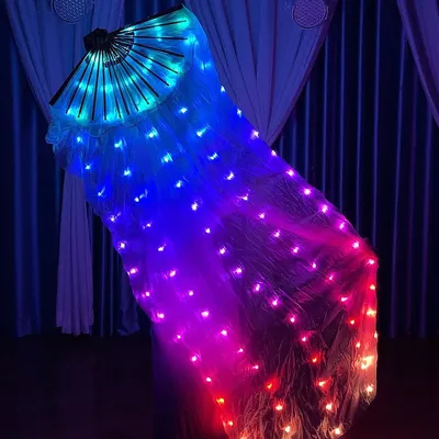 New Colorful LED Fan Veil Women Belly Dance Accessories 1 Pcs Night Club Light Show Prop Adult