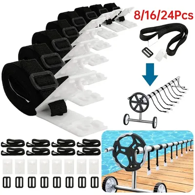 8/16/24Pcs Pool Cover Straps Solar Blanket Cover Reels Straps Blanket Reel Strap Buckle Fastener Kit