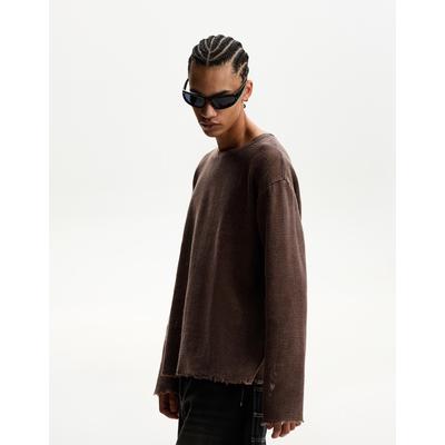 Bershka Mesh Long-Sleeved T-Shirt Men M Brown