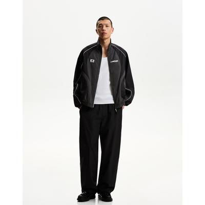 Bershka Technical Jacket With Sporty Trim Men L Dark Grey