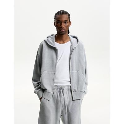 Bershka Cropped Sweatshirt With Zip Men Xs Grey