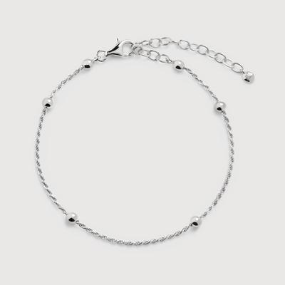 Sterling Silver Beaded Rope Chain Bracelet