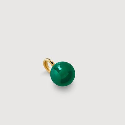 Gold Round Gemstone Pendant Charm Green Onyx