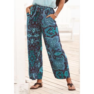 Palazzohose VIVANCE, Damen, Gr. 40, N-Gr, blau (blau, bedruckt), Web, Obermaterial: 100% Viskose, Paisley, modisch, figurumspielend lang, Hosen, und Paisleyprint, elastischer Bund, Schlupfhose, Stoffhose, Topseller Image