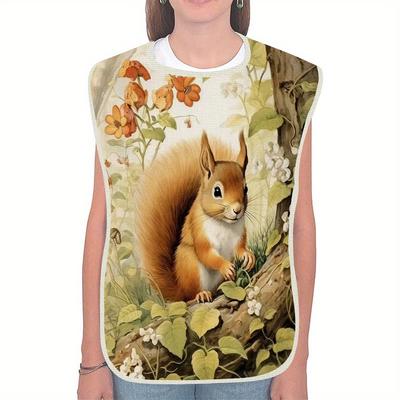 TEMU 1pc Of, An Adult Bib With A Printed Squirrel Design, For .