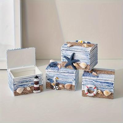 TEMU Mediterranean Storage Box Desktop Small Wood Classic Wooden Small Box Creative Jewelry Box Candy Box 4 Mixed Hair