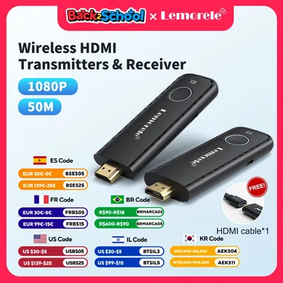 Lemorele 50M Wireless HDMI Transmitter Receiver 1080P Display Dongle Extender Receiver Multiple to 1 Display For Camera Laptop