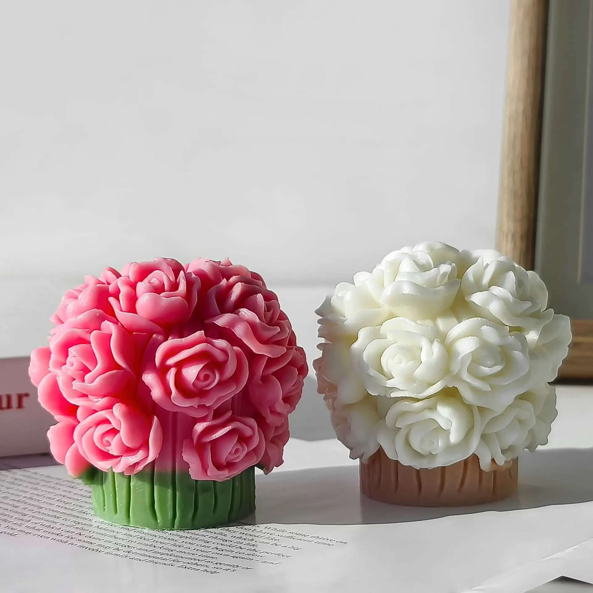 Rose Korb Säule handgemachte Aroma Kerze Gips Silikon Form Seife machen liefert 3D Valentinstag Rose Bouquet Form Image