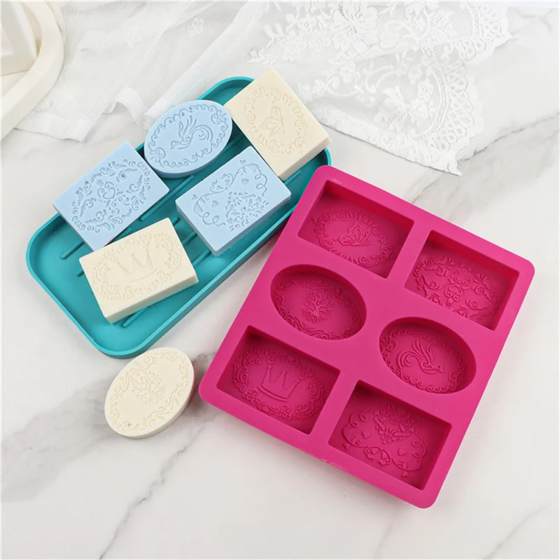 6 Löcher Seifen form ovale Blumenmuster Seife machen Form DIY Schokoladen mousse Kuchen Back geschirr Eisform Werkzeuge Image