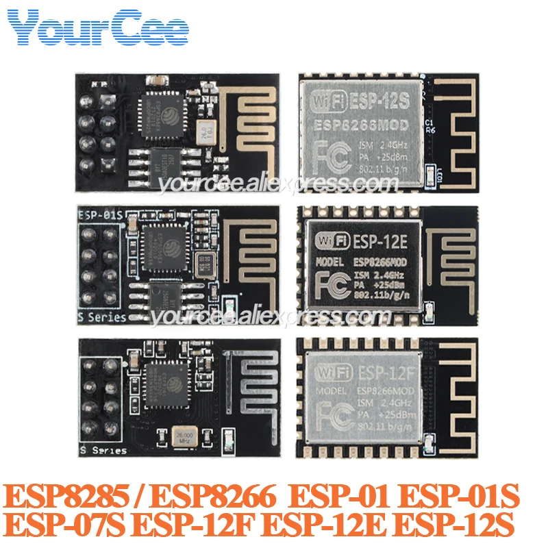 5 Stück/1 Stück ESP8266 ESP8285 ESP-12F ESP-12E ESP-12S ESP-01S ESP-01 Fernbedienungs-Serieller-Port WLAN Drahtloses Modul Adapterplatine IOT Image
