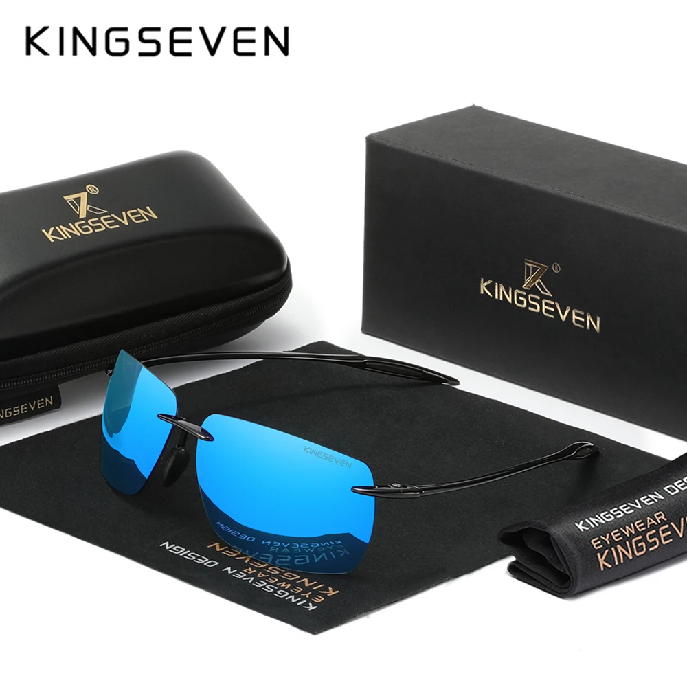 KINGSEVEN Randlose Sonnenbrille Polarisierte Rechteck Mode Beliebte UV400 Frauen Männer Kleine Quadratische Gläser Weiblich Männlich Sommer Brillen Image