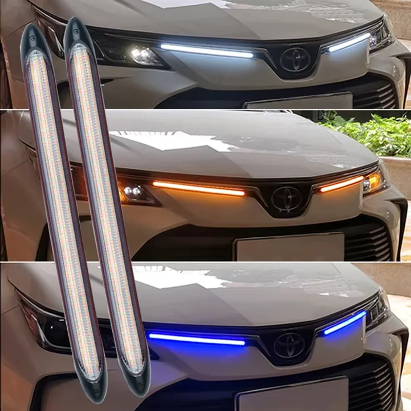 2 pezzi LED DRL luce di marcia diurna per auto flessibile striscia impermeabile fari automatici indicatori di direzione bianchi luci di flusso freno gialle 12V