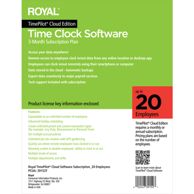 Timepilot 90-Day Cloud Software Subscription, For 20 Employees