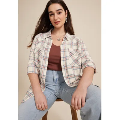Maurices Plus Size Women's Pucker Plaid Button Down Shirt Size 4X