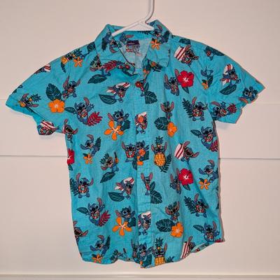 Disney Shirts & Tops | Disney Stitch Kids Button Front Shirt Size 5/6. Teal Stitch Kids Shirt. | Color: Blue | Size: 5tb