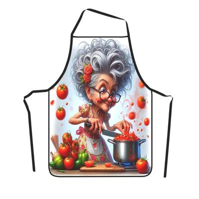 TEMU 1pc Granny Tomato Dish Making Kitchen Apron, 23.5x31.5 Inches, Soft Polyester Chef Bib, Adjustable Cooking & Baking Apron For Women And Men, Woven Fabric, 100% Polyester, Waitress, Cook