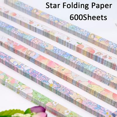 TEMU 600 Colorful Star Origami, Cute Spring Landscape Patterns, 12 Patterns In Each Pack, Different Patterns On Front And Back, Handmade Diy Origami, Origami Gifts