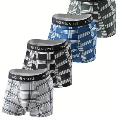 TEMU 4pcs Men's Underwear Set - Breathable, Soft, Stretchy Boxer Shorts, Suitable For Teenagers And Boys - An For Sports And Wear, Stylish Checkered Boxers.