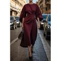 Femme robe longue Robe Maxi Robe élégante Elégant Manche Chauve-souris Standard Couleur unie Manches 3/4 Col Ras du Cou Noir Vin Violet Marron Automne