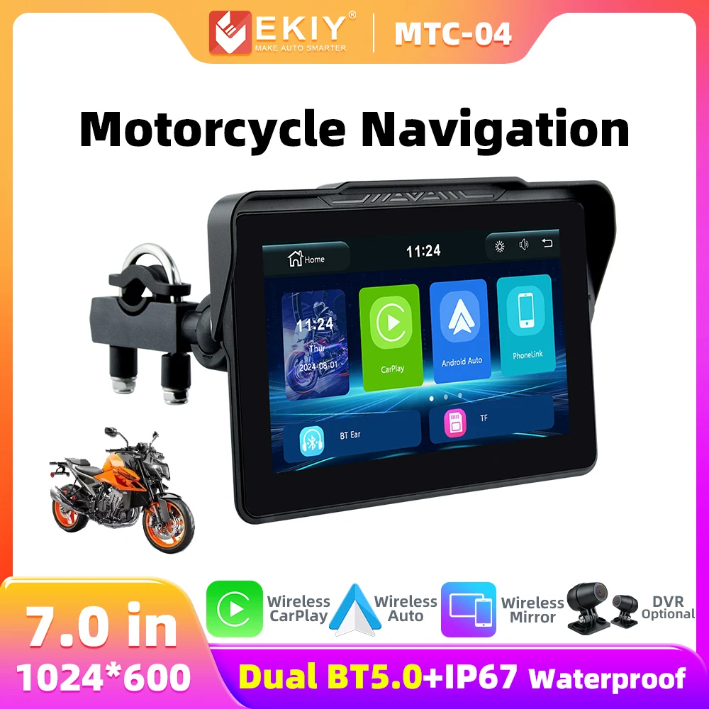 EKIY MTC04 7 Zoll Motorrad CarPlay Navigation Drahtlose CarPlay Android Auto Airplay Display Motorrad Monitor Tragbare Image