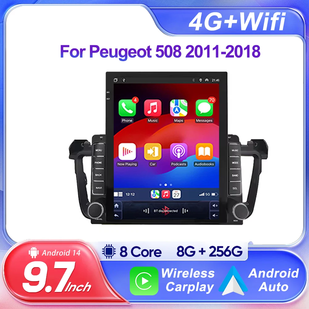 9,7 zoll Android Für Peugeot 508 2011-2018 Auto Radio 2 din Multimedia Video Player GPS Navigation drahtlose Android Auto DSP 5G Image
